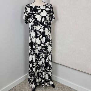J.Jill Black White Taupe Floral Cottagecore Slit Hem Maxi Dress Sz M NEW‎